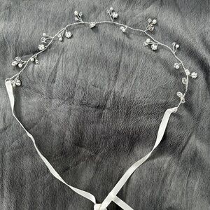 Bridal Headpiece with Crystal and Pearl Detailing and Ivory ribbon